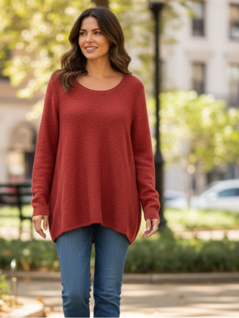 Avalin Red Scoop Neck Knit Sweater - Women's Long Sleeve
